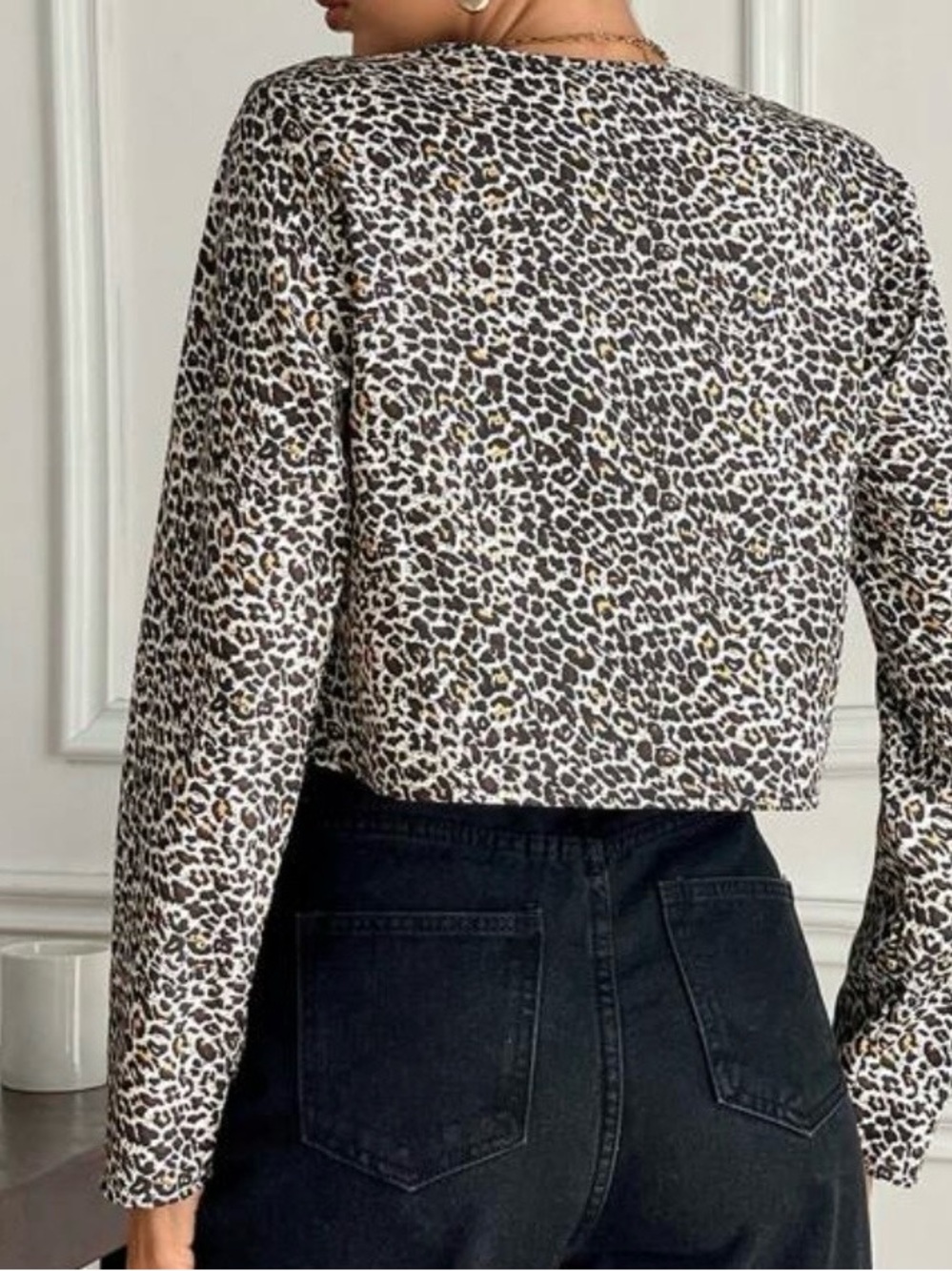 NEW Leopard Print Bow-Front Women's Top - Black & Cream - Picture 2 of 2